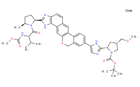 tert-butyl(2S,4S)-2-[5-(2-{(2S,5S)-1-[N-(methoxycarbonyl)-L-valyl]-5-methylpyrrolidin-2-yl}-1,11-dihydroisochromeno[4\',3\':6,7]naphtho[1,2-d]imidazol-9-yl)-1H-imidazol-2-yl]-4-(methoxymethyl)pyrrolidine-1-carboxylate
